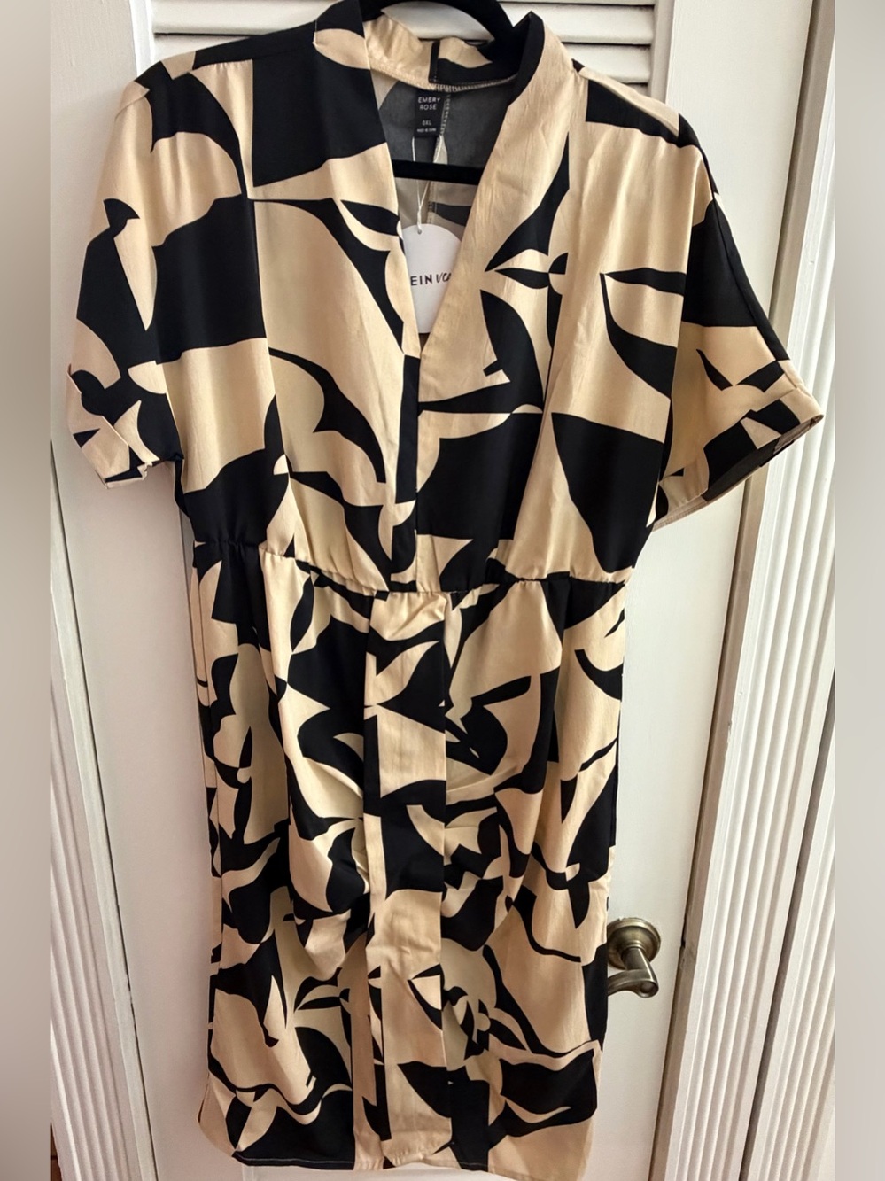 Emory Rose Black & Cream Abstract Print Short Sleeve Dress Size 0XL